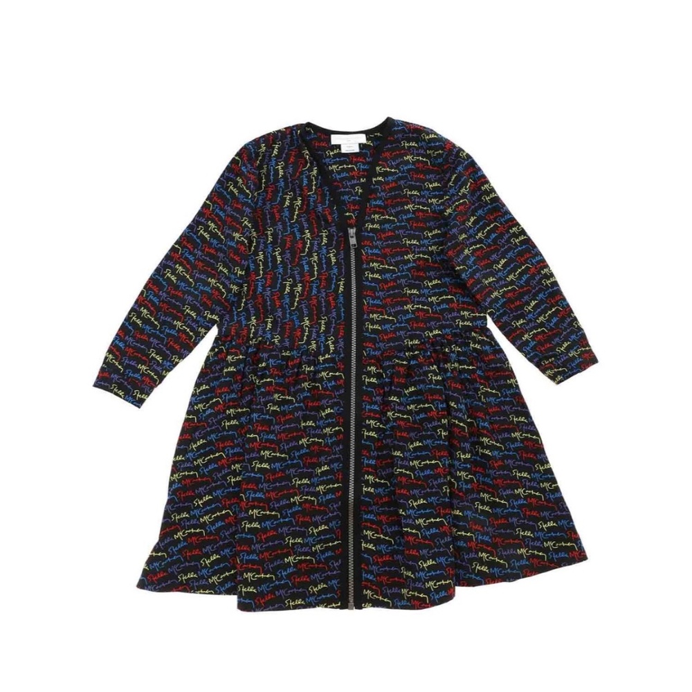 Stella McCartney Kids Black Dress with Multicolor Monogram Print, Size 8